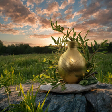 Campo verde al tramonto con integratori