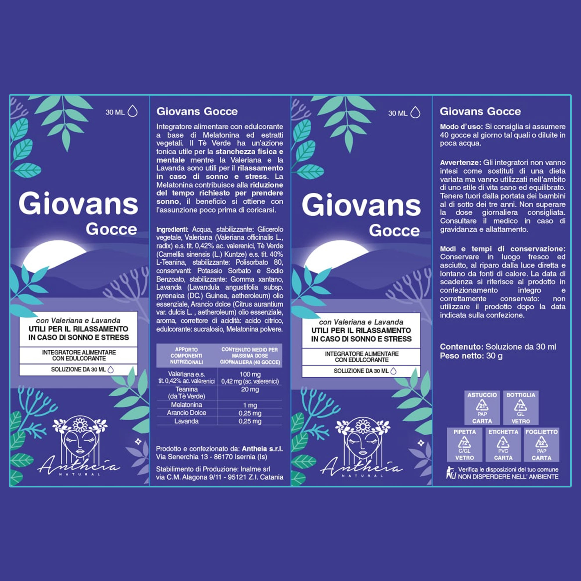 Giovans gocce con melatonina, valeriana e lavanda: supporto Sonno e Relax per ridurre il tempo di addormentamento.