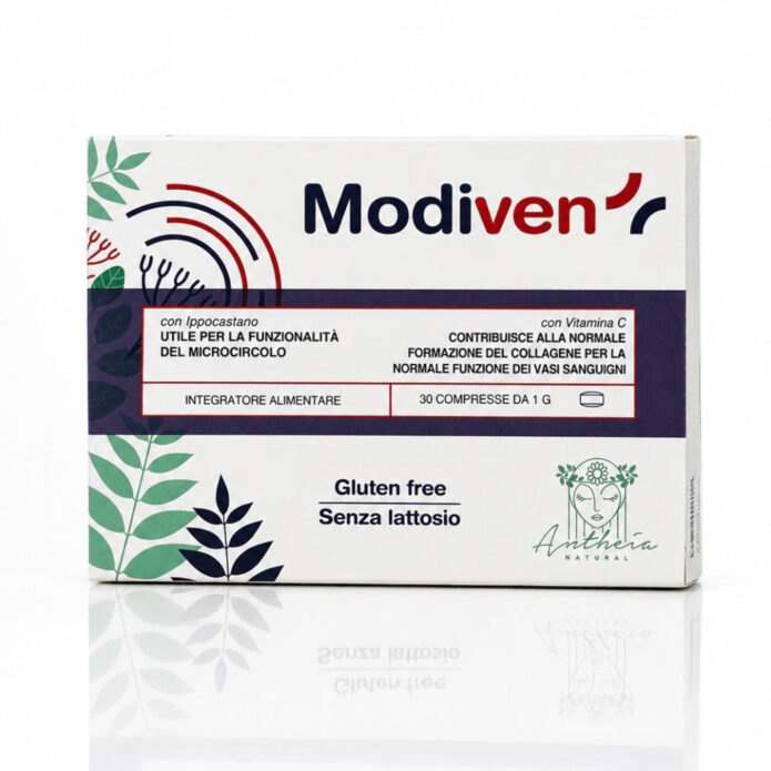 Modiven è un integratore alimentare formulato con Diosmina, Bromelina, Troxerutina, Ippocastano e Vitamina C