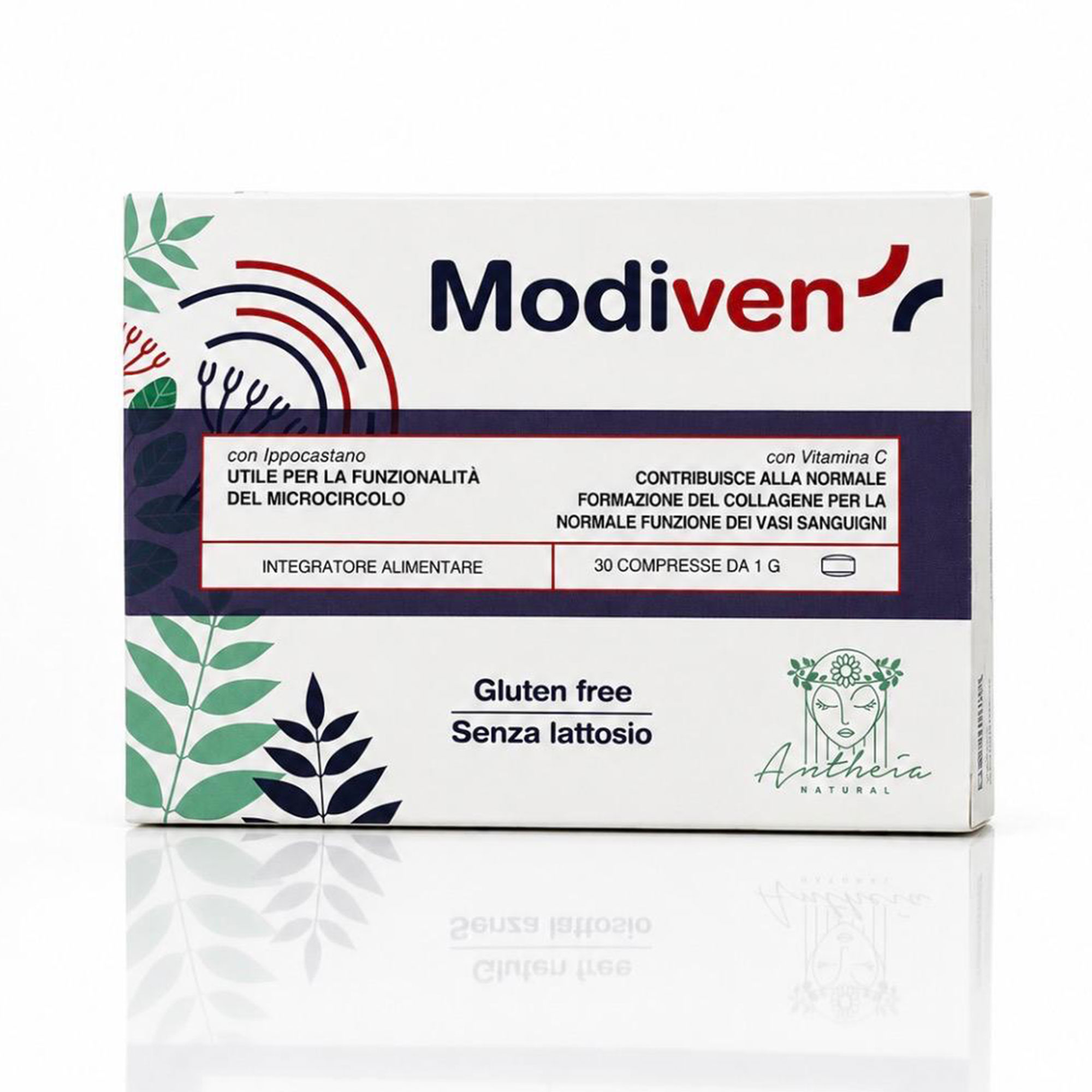 Modiven è un integratore alimentare formulato con Diosmina, Bromelina, Troxerutina, Ippocastano e Vitamina C